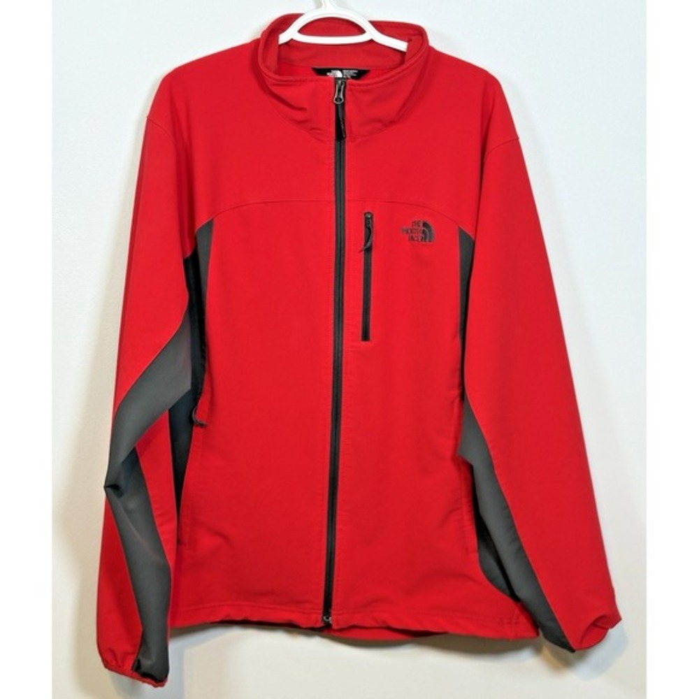 The North Face Mens XL Red Grey Soft Shell‎ Jacket Full Zip Outdoor Adventure